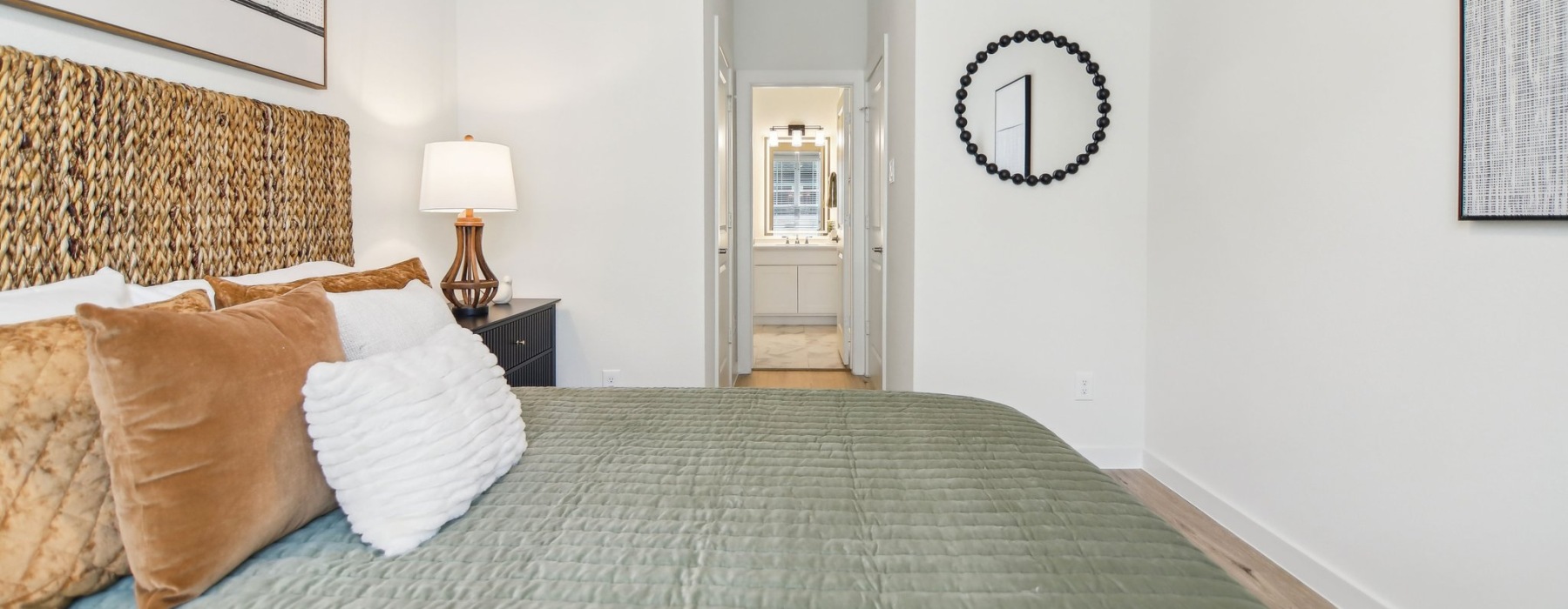 a bedroom with a bed