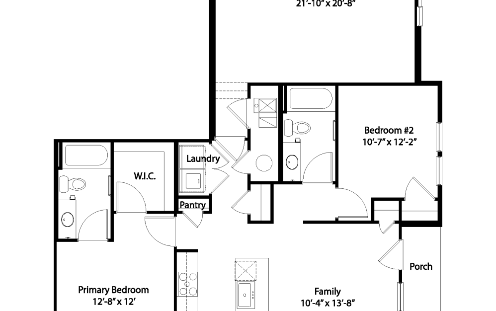 Emily - 2 bedroom floorplan layout with 2 bathrooms and 958 square feet (Floor Plan
, 2D)