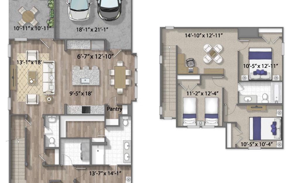 Glenwood - 4 bedroom floorplan layout with 2.5 bathrooms and 1895 square feet (3D)