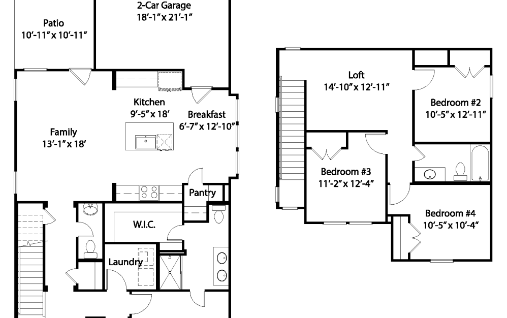 Glenwood - 4 bedroom floorplan layout with 2.5 bathrooms and 1895 square feet (Floor Plan
, 2D)