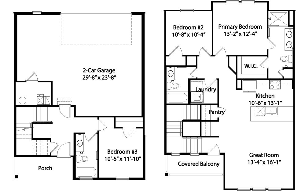 Latimer - 3 bedroom floorplan layout with 3 bathrooms and 1482 square feet (Floor Plan
, 2D)