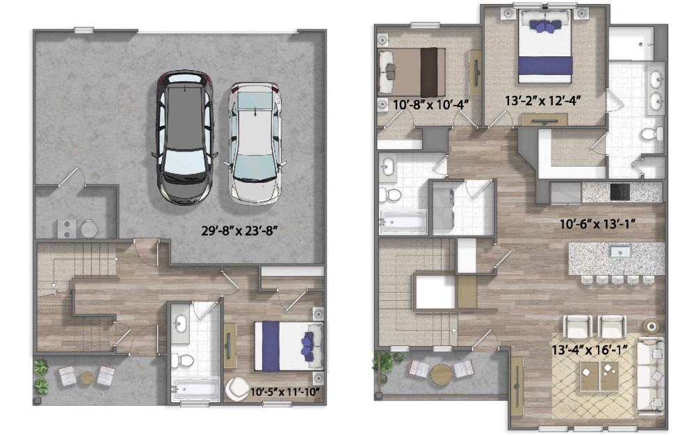 Latimer - 3 bedroom floorplan layout with 3 bathrooms and 1482 square feet (3D)