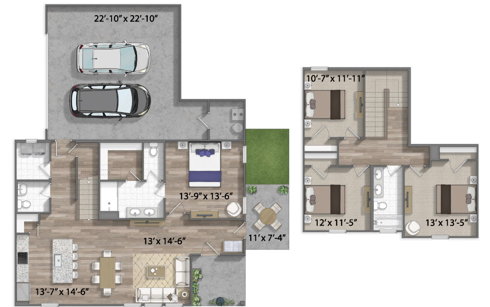 Owens - 4 bedroom floorplan layout with 2.5 bathrooms and 1682 square feet (3D)