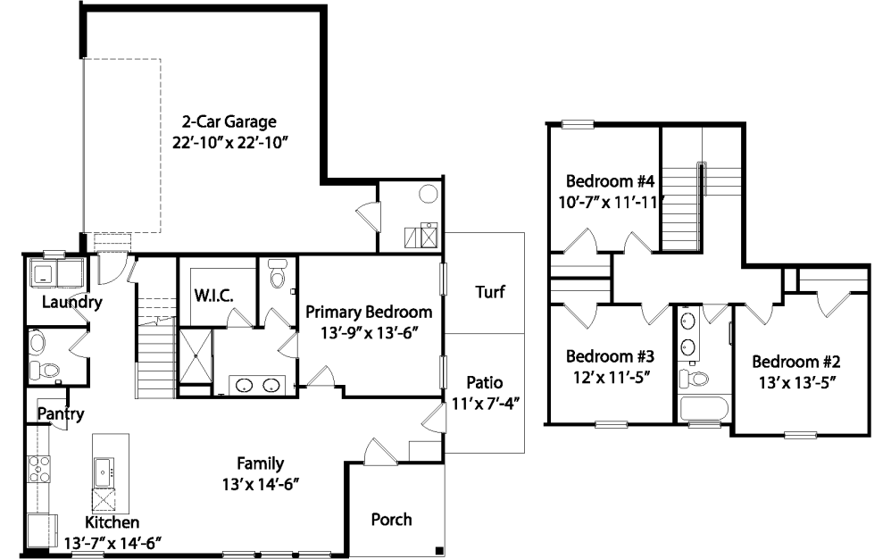 Owens - 4 bedroom floorplan layout with 2.5 bathrooms and 1682 square feet (Floor Plan
, 2D)