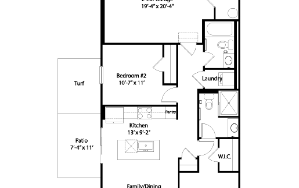 Taylor - 2 bedroom floorplan layout with 2 bathrooms and 849 square feet (Floor Plan
, 2D)